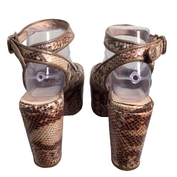KURT GEIGER 8.5 39 Snake Print Leather Platform Sandals Ankle Strap Peep Toe - Picture 7 of 11